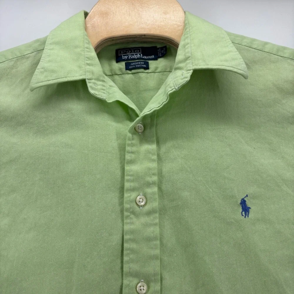 Polo Ralph Lauren Andrew Shirt Mens 18 34/35 Lime Green Cotton Button Down Logo